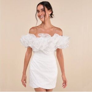 Lulu's Angelic Trend Off-Shoulder Mini Dress